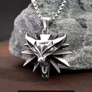 The Witcher Wolf head pendant necklace gunmetal finish